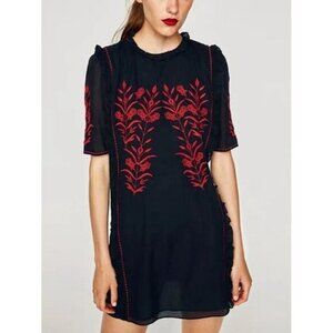 Zara TRAFALUC Collection Dress Bohemian Embroidery Mix Ruffle Dress Size MEDIUM